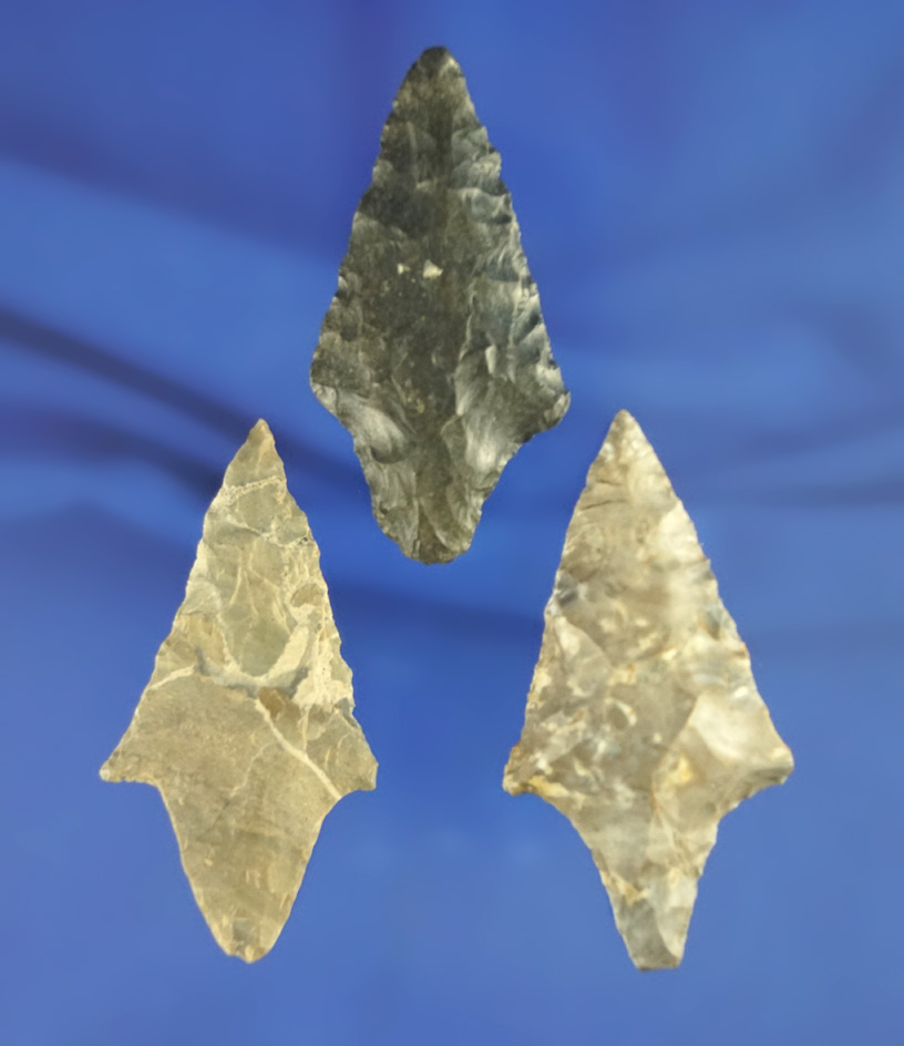 Set of three nice arrowheads found in Oklahoma, largest is 2 3/8".