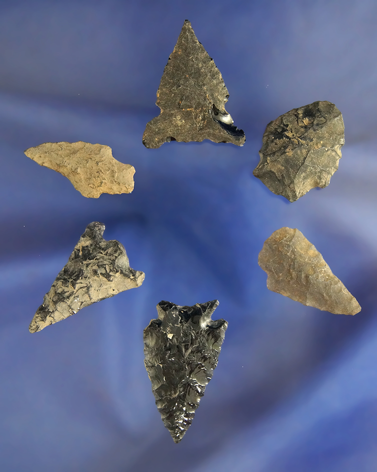 Set of five assorted Arrowheads, largest is 1 1/2" found in Idaho in the 1940s – 1950s.