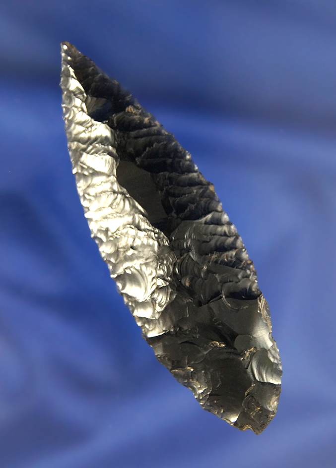 Excellent flaking on this 3 3/8" Obsidian Cascade found by Richard W. Daniels around Clearlake, CA.
