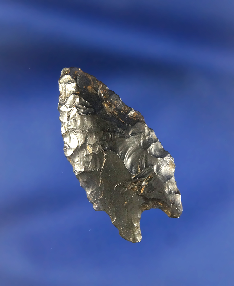 1 7/16" Pinto Basin made from semi translucent Obsidian, found in Oregon.