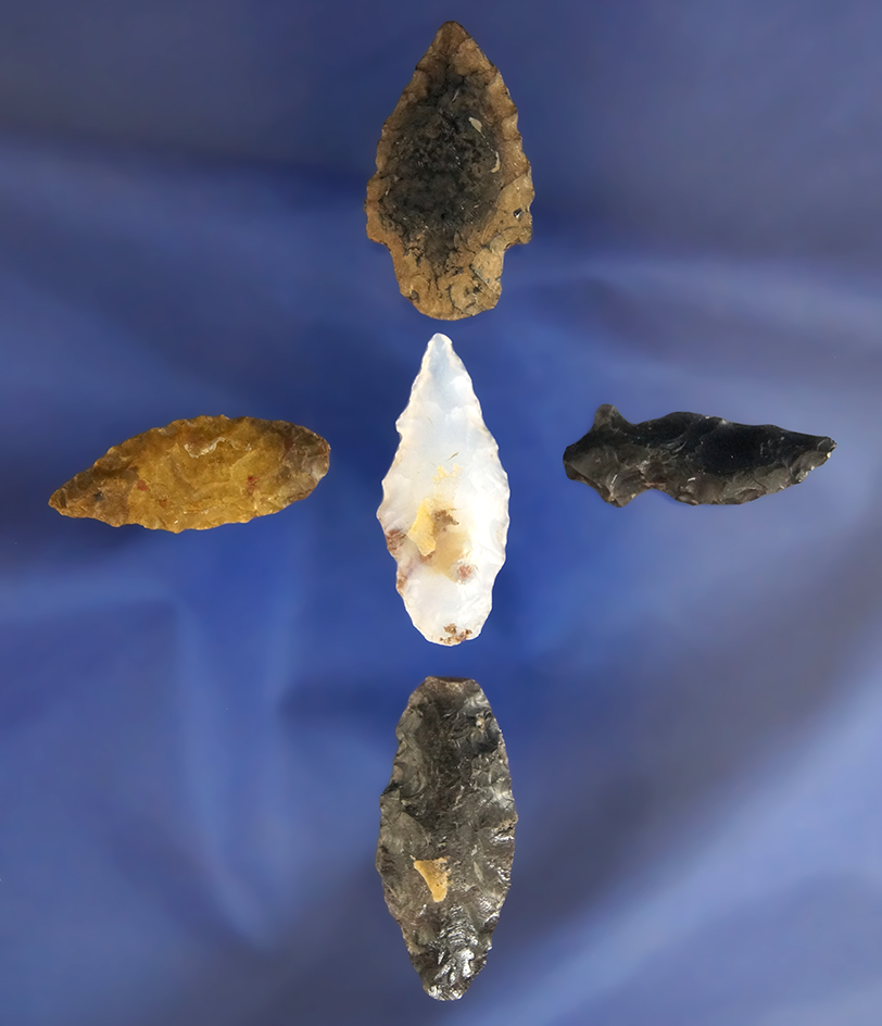 Set of five assorted Arrowheads found in Oregon, largest is 1 3/8".