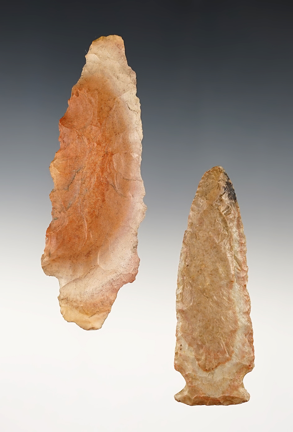 Pair of colorful Indiana points. The largest is 4 5/16".