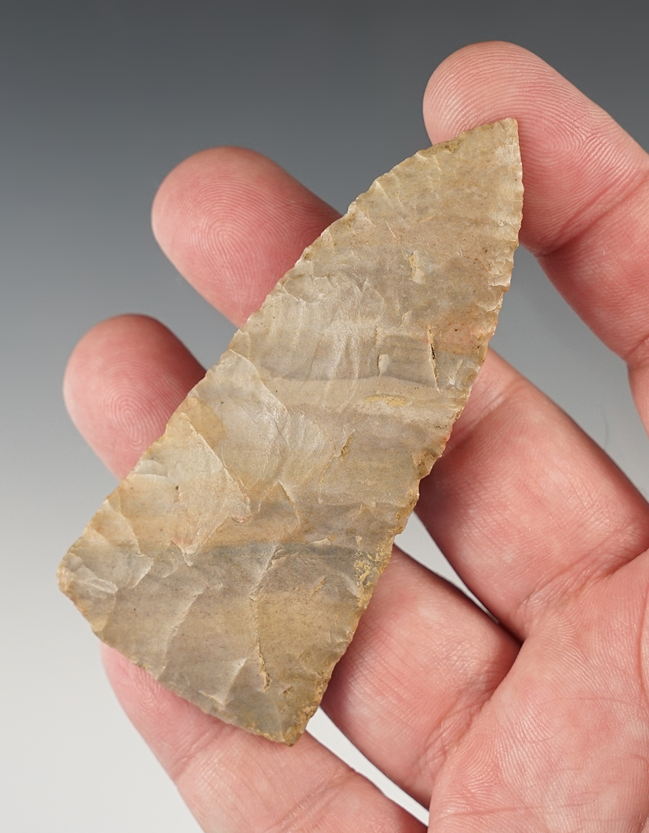 Outstanding 3 5/16" Copena made from beautiful banded flint. Found in Tennessee.