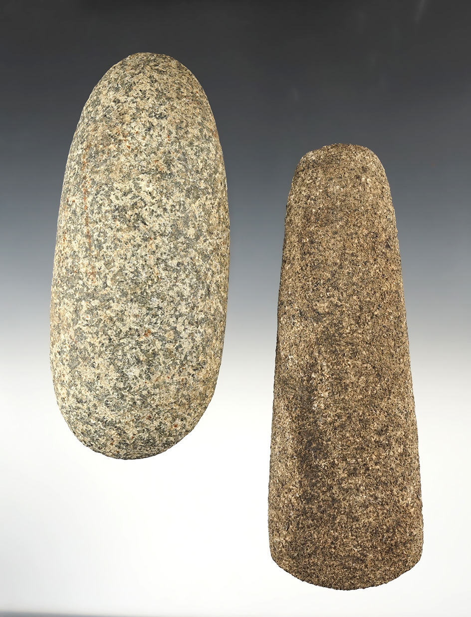 Pair of large and well made Hardstone relics including a Celt and an Adze, Ohio. Largest is 6 1/4".