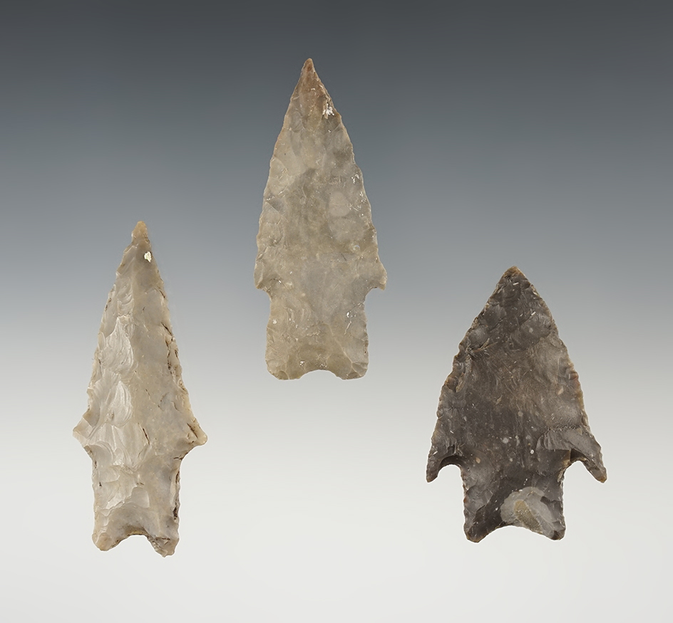 Ex. Museum! Set of 3 nice Texas points. The largest is 2 5/8".