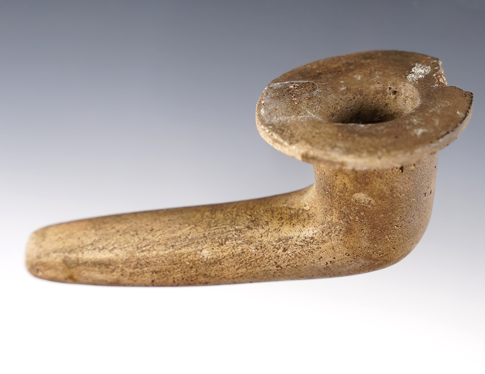 4 1/2" Clay Flared Rim Pipe with one ding to bowl area. Found location unknown. 