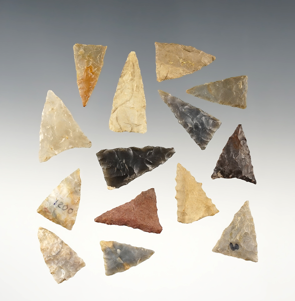 Set of 14 Triangles found in the Kentucky & Tennessee area. The largest is 1 1/16".