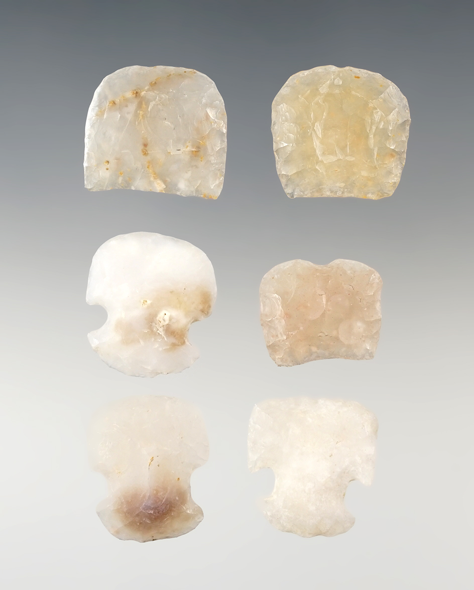 Ex. Museum! Set of 6 nice Sidenotch Scrapers found in New Mexico. The largest is 1"
