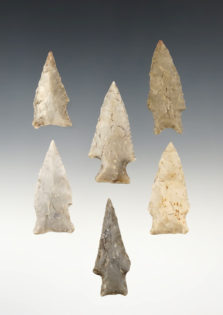 Ex. Museum! Set of 6 nice Texas points. The largest is 1 15/16".