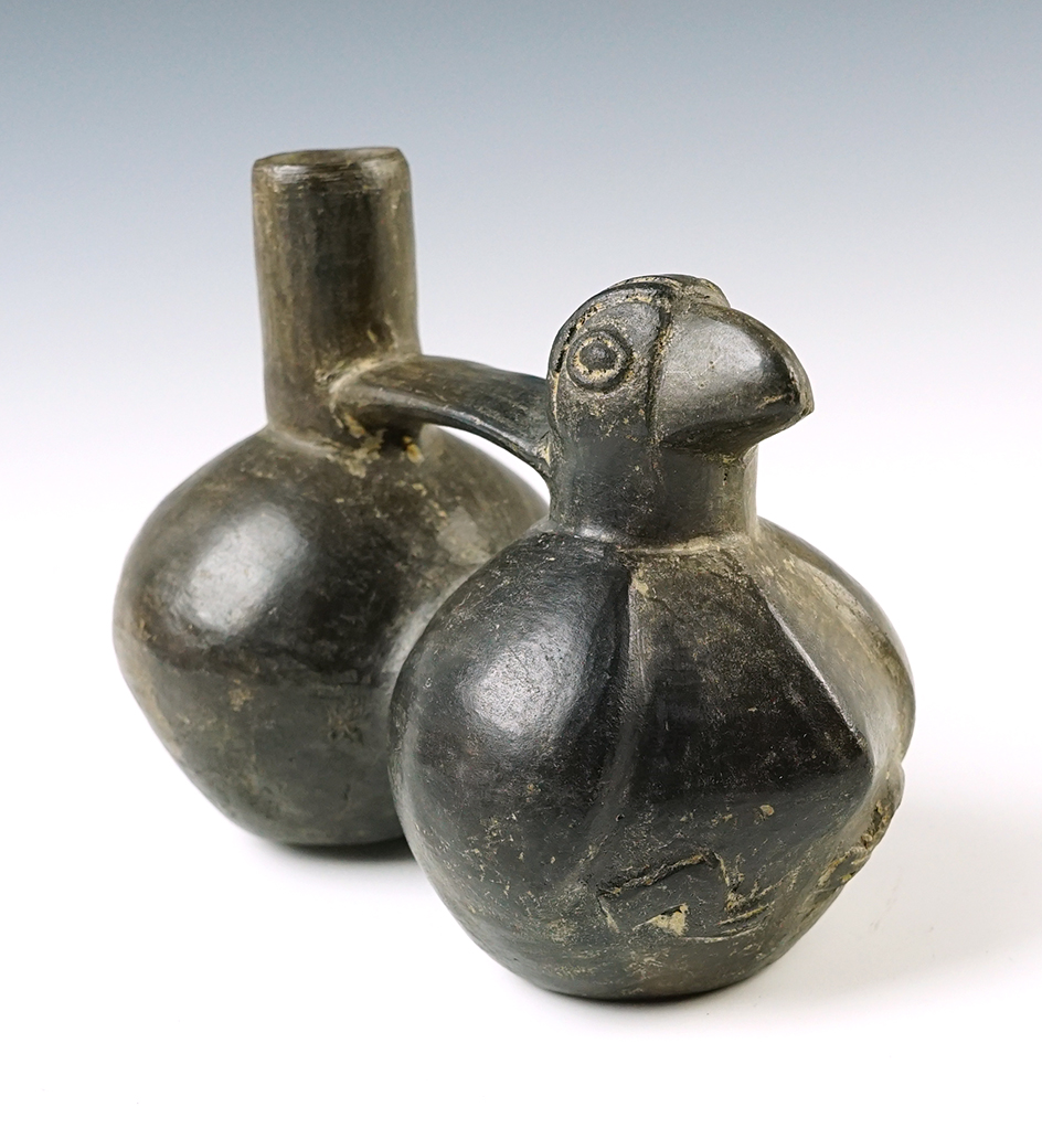 Nice! 6" wide by 4 1/2" tall Avian Effigy Chimu Culture Pottery Vessel recovered in Peru. 