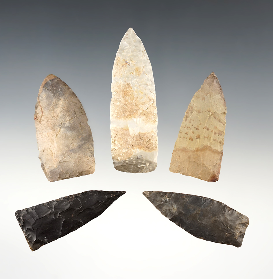 Set of 5 nicely made Copena points found in the Kentucky & Tennessee area. The largest is 3".