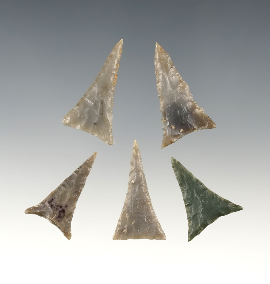 Set of 5 well made Madison points found in the Kentucky & Tennessee area. The largest is 1 1/4".