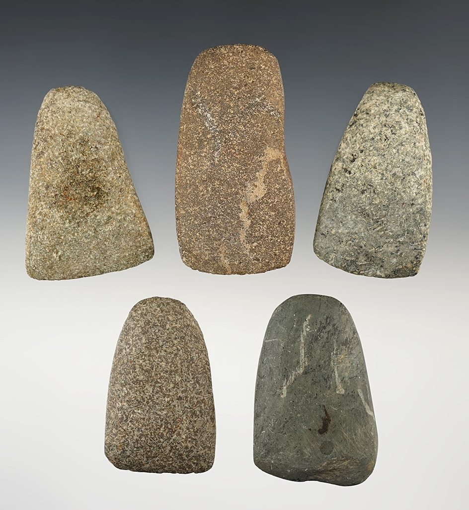Set of 5 well made Woodland Adzes found in Ohio. The largest is 2 15/16".