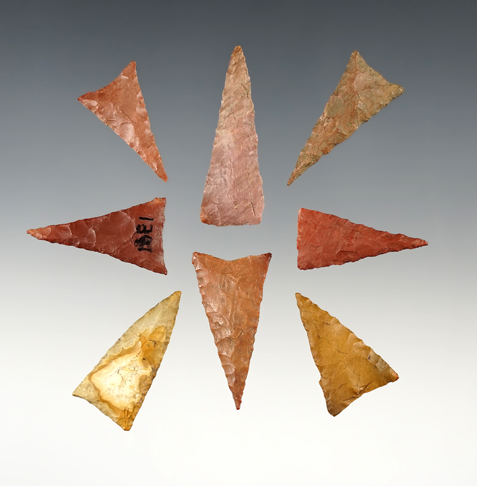Set of 8 colorful Tennessee Triangles in good condition. The largest is 1 5/8".