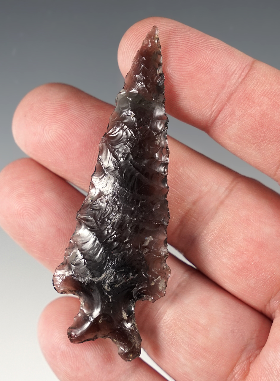 Ex. Museum! 2 7/8" Elko Eared made from translucent Obsidian. Found in Oregon. 