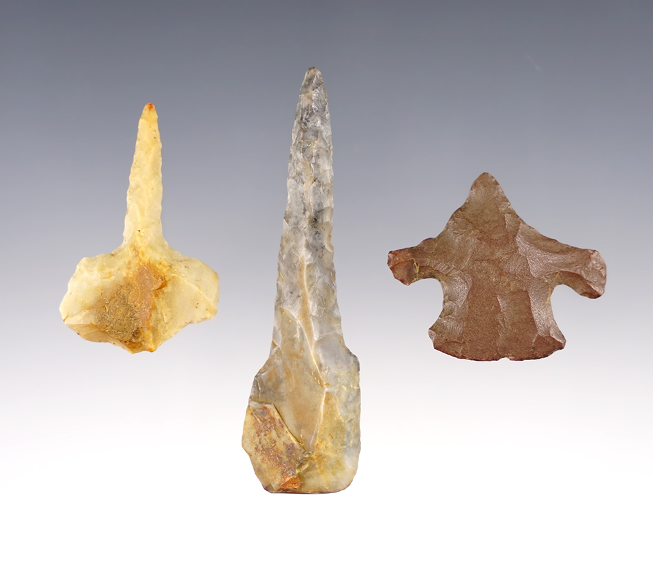 Set of 3 assorted Drill types found in Ohio. The largest is 2 3/4".