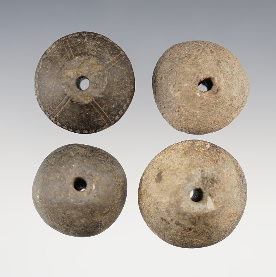 Set of 4 Pre-Columbian Beads/Whorls in excellent condition. The largest is 1 1/4".
