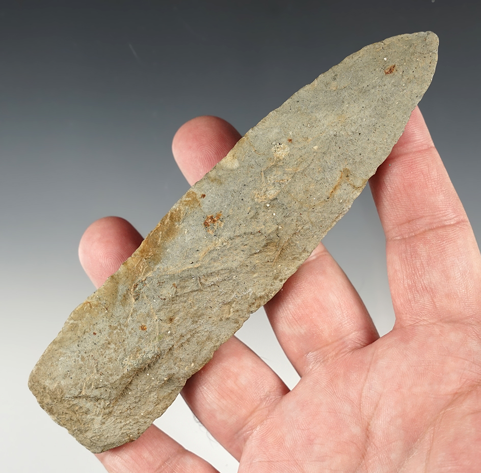 5 9/16" Blade made from patinated Argillite. Found in Monroe Co., Michigan. 
