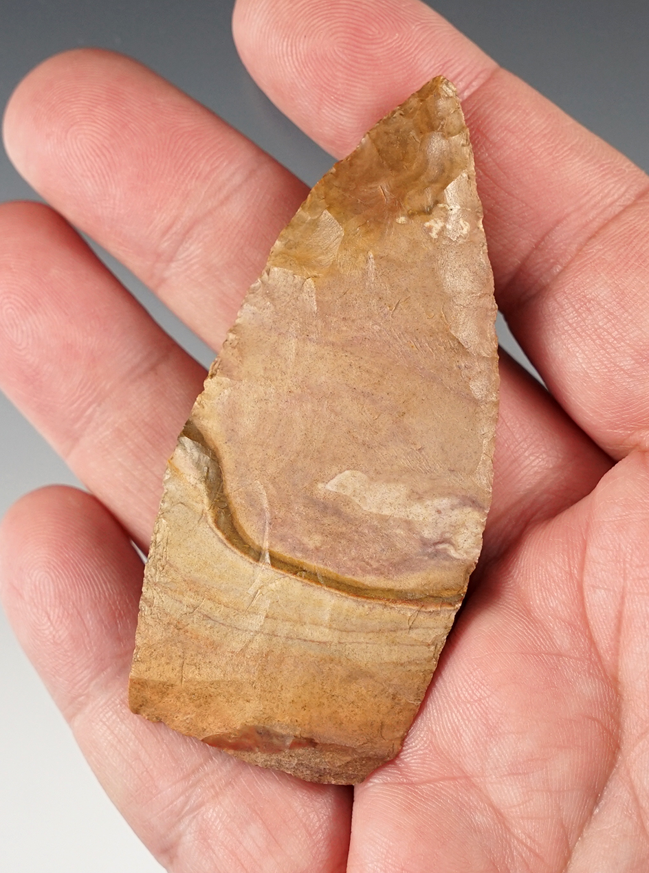 Well made 3" Copena made from colorful Buffalo River Chert. Found in Lee Co., Mississippi. COA.