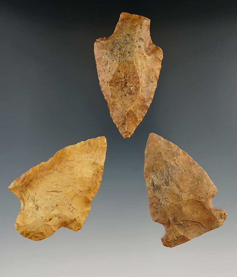 Set of three nicely patinated Florida Knives, largest is 2 11/16".