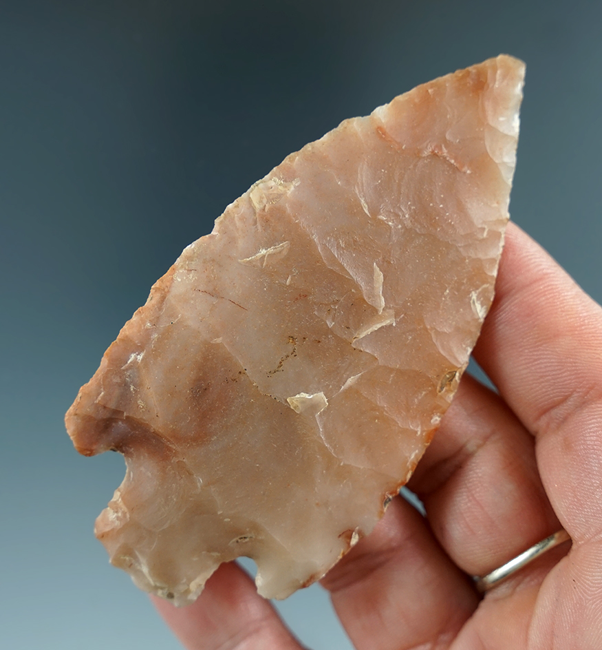 Beautifully style! 3 7/16" Basalnotch Knife made from semi-translucent Novaculite, Arkansas.