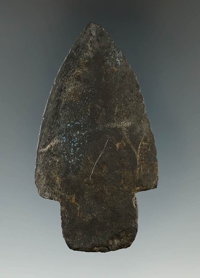 Thin and very well-crafted 2 11/16" Inuit slate spear point found in Alaska.
