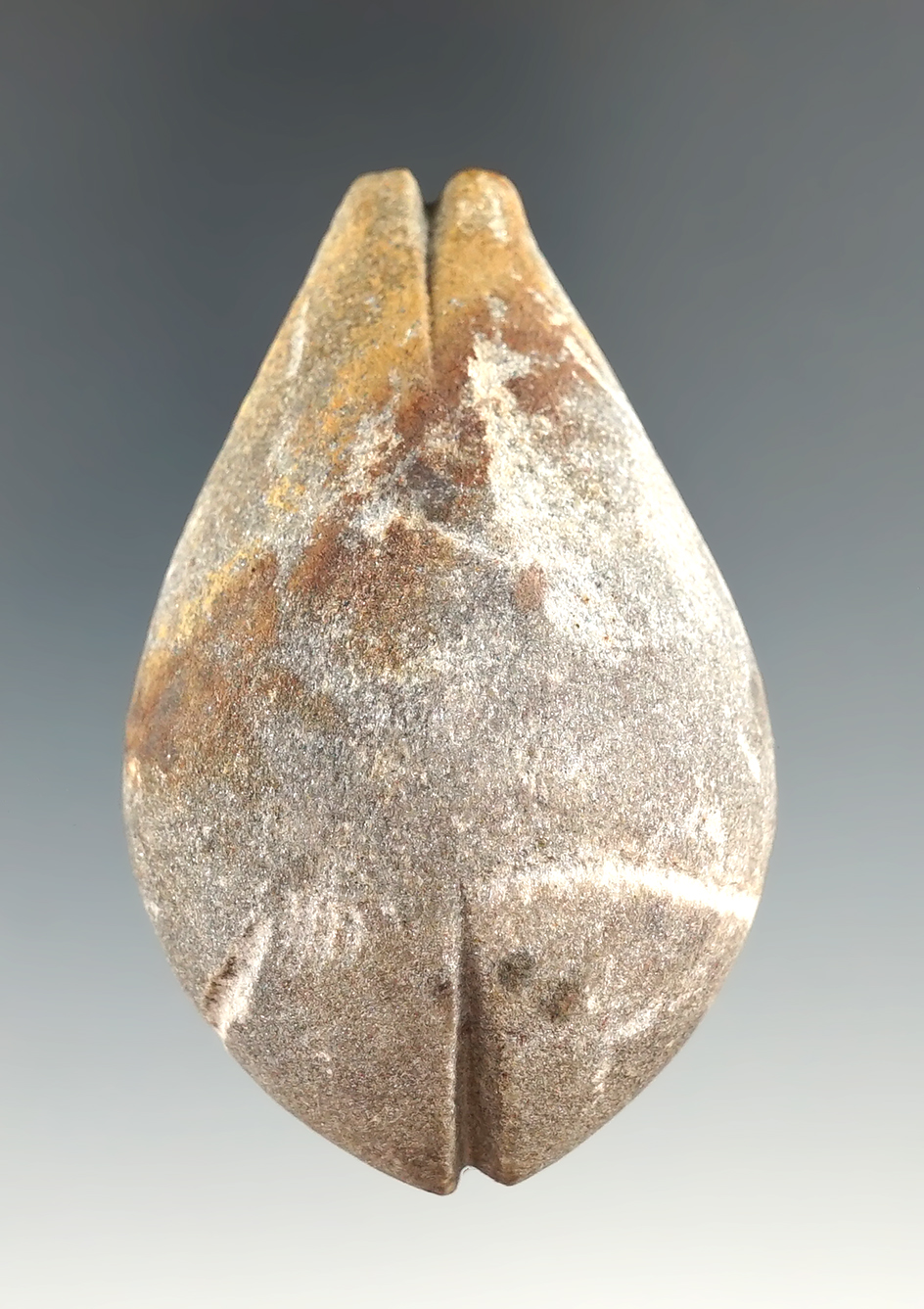 Very uniquely grooved 2 5/8" plummet found near the Crayfish River, Appleton, Wisconsin by LaForme.