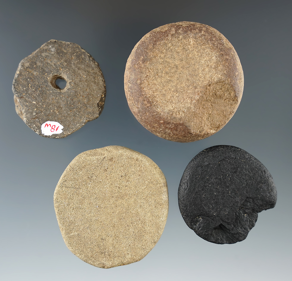 Set of Discoidals found at the Goldcamp Site, 1978-1985. Largest is 1 3/4". Found by Tim Selb.