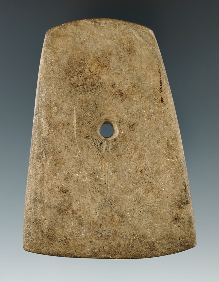 3 3/16" nicely patinated trapezoidal pendant found in Allegheny Co., New York.