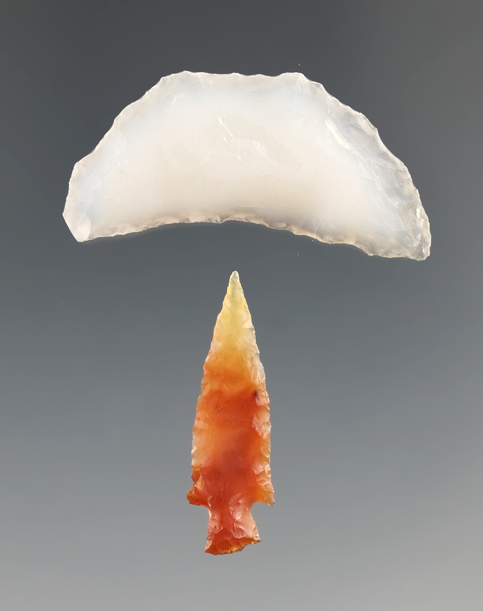 Very nice 1 7/16" Paleo Butterfly Crescent made from semi-translucent chalcedony found in Nevada.