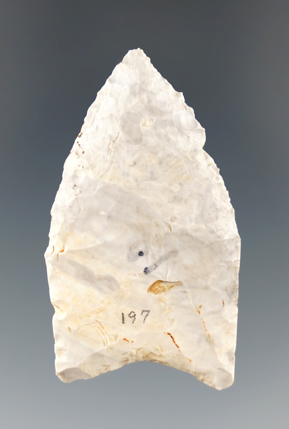 1 7/8" Paleo Dart found in Northeastern Arkansas. Comes with a Bennett COA.