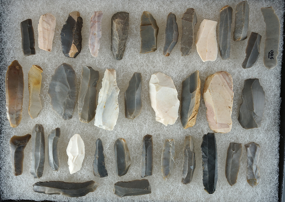 Group of Hopewell Bladelets found in Illinois by Don Simmons. Largest is 1 7/8".