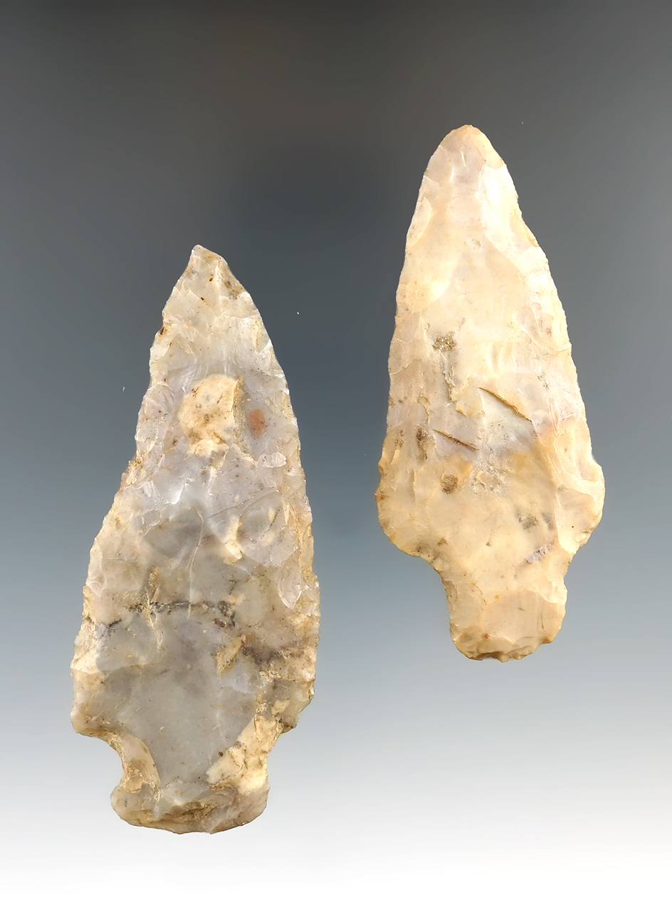 Pair of Flint Ridge Flint Adena Knives found in New York, largest is 3 1/4".