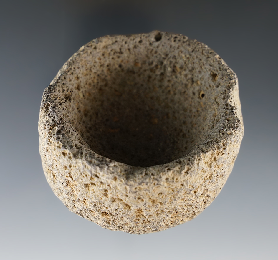 Nicely crafted 2 5/8" miniature stone bowl made from lava rock found in Arizona.
