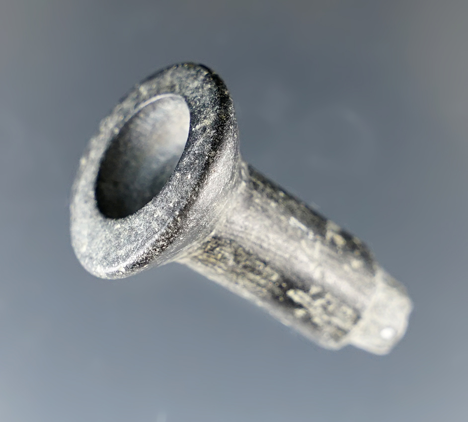 1 3/16" Steatite Flared Pipe that is nicely patinated. Found in Umatilla, Oregon.