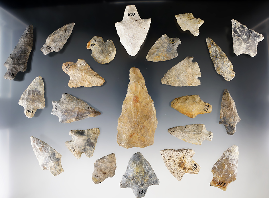 Group of 22 assorted flaked artifacts found in Louisiana Co., Florida near the St. Johns River.