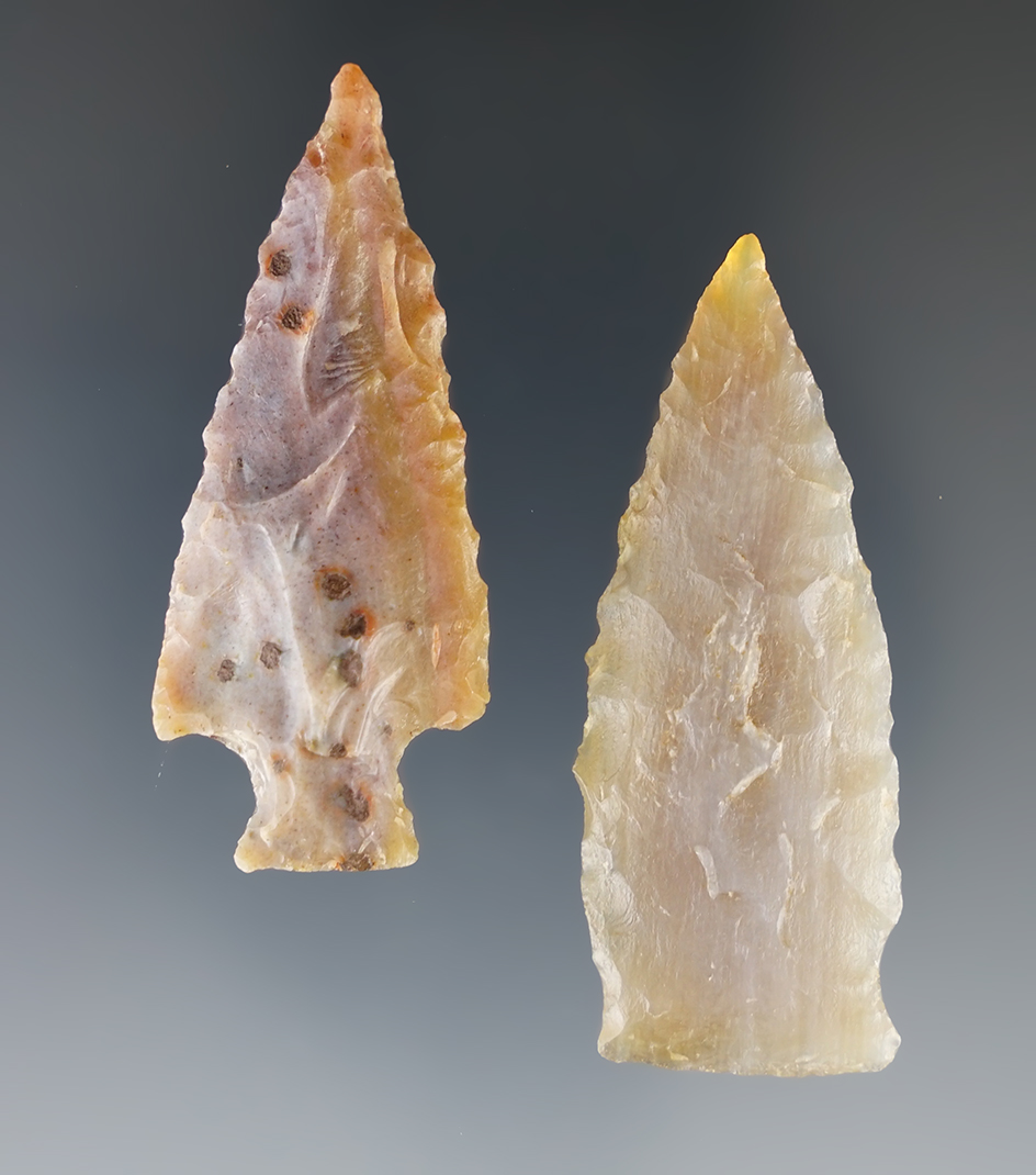 Pair of New Mexico points made from gem grade material. The largest is 2".