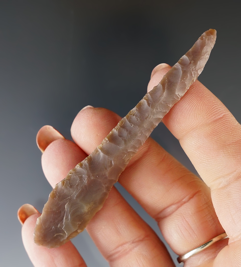 Outstanding and well patinated 3 3/16" Drill found around Golden Dale, Washington in the 1950's.