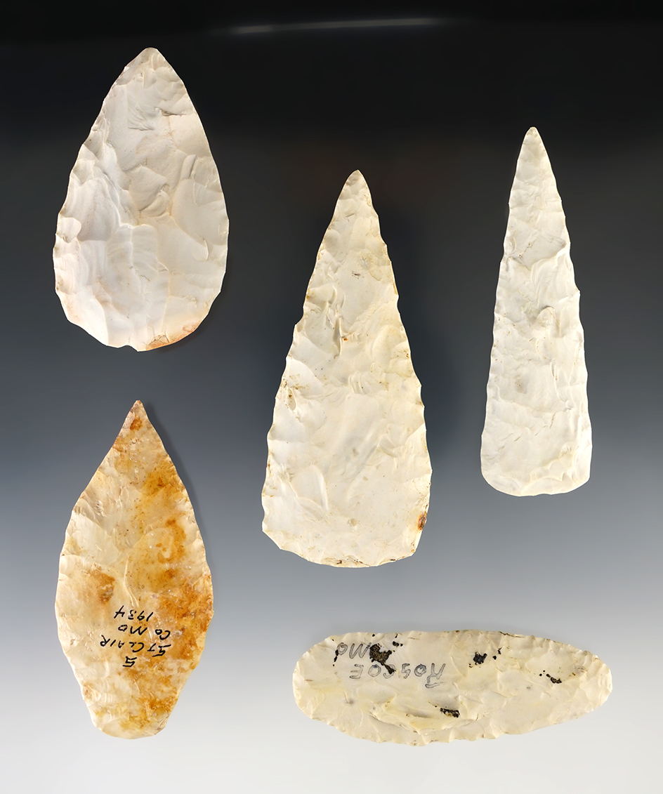 Set of 5 well made Missouri Blades. The largest is 3 15/16".