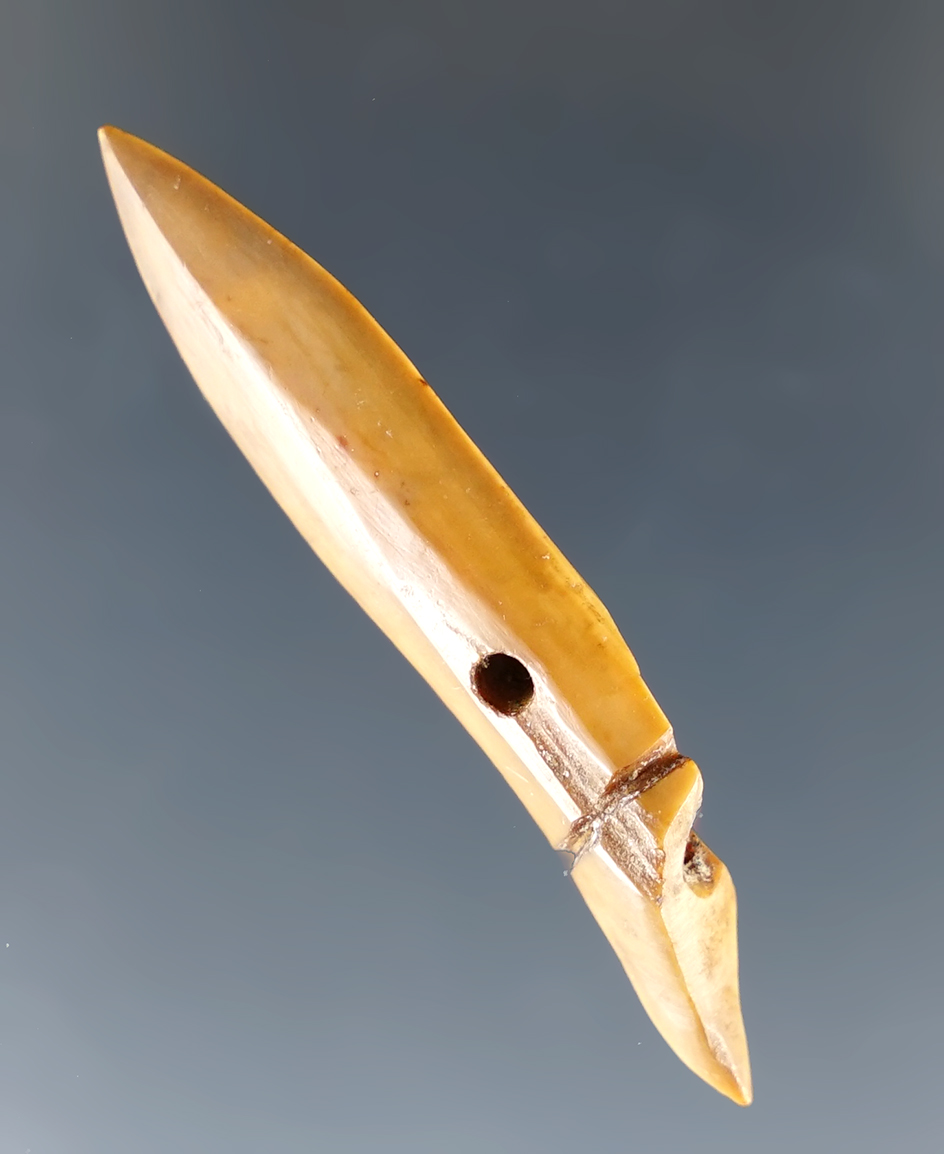 Unique miniature 1 7/8" Inuit ivory harpoon tip recovered in Alaska.