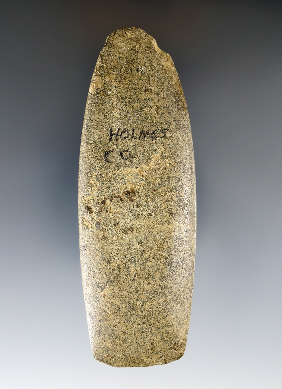 4 1/16" nicely polished Square Sided Celt found on the Shrock Farm in Holmes Co., Ohio.