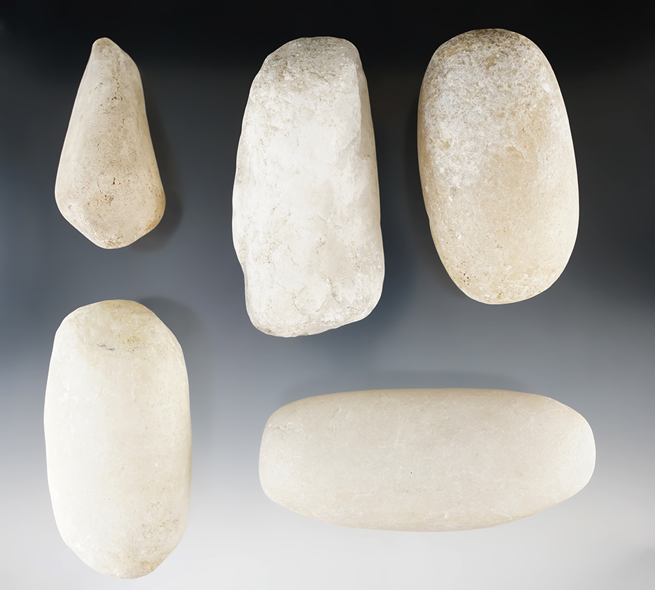 Set of five Quartz Hammerstones found in New Mexico in excellent condition. Largest is 3 3/4".
