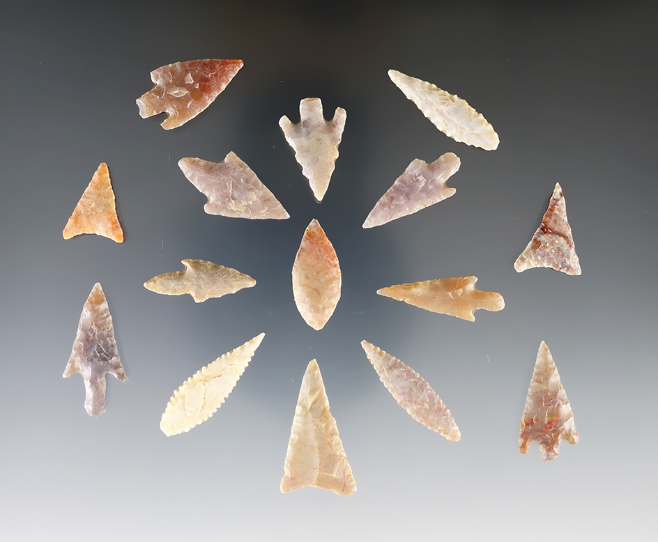 Group of 15 assorted African Neolithic arrowheads found in the northern Sahara Desert.