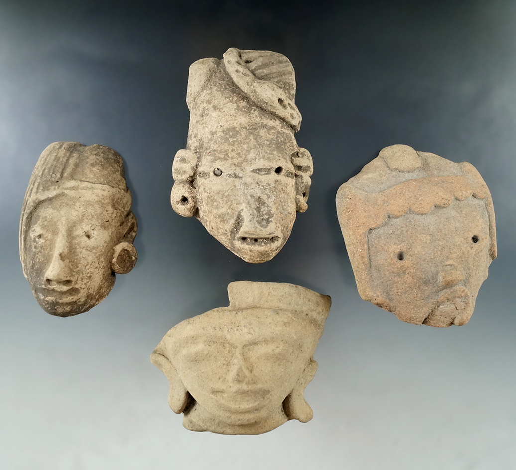 Set of four pre-Columbian pottery edge found in Mexico, largest is 3 1/2".