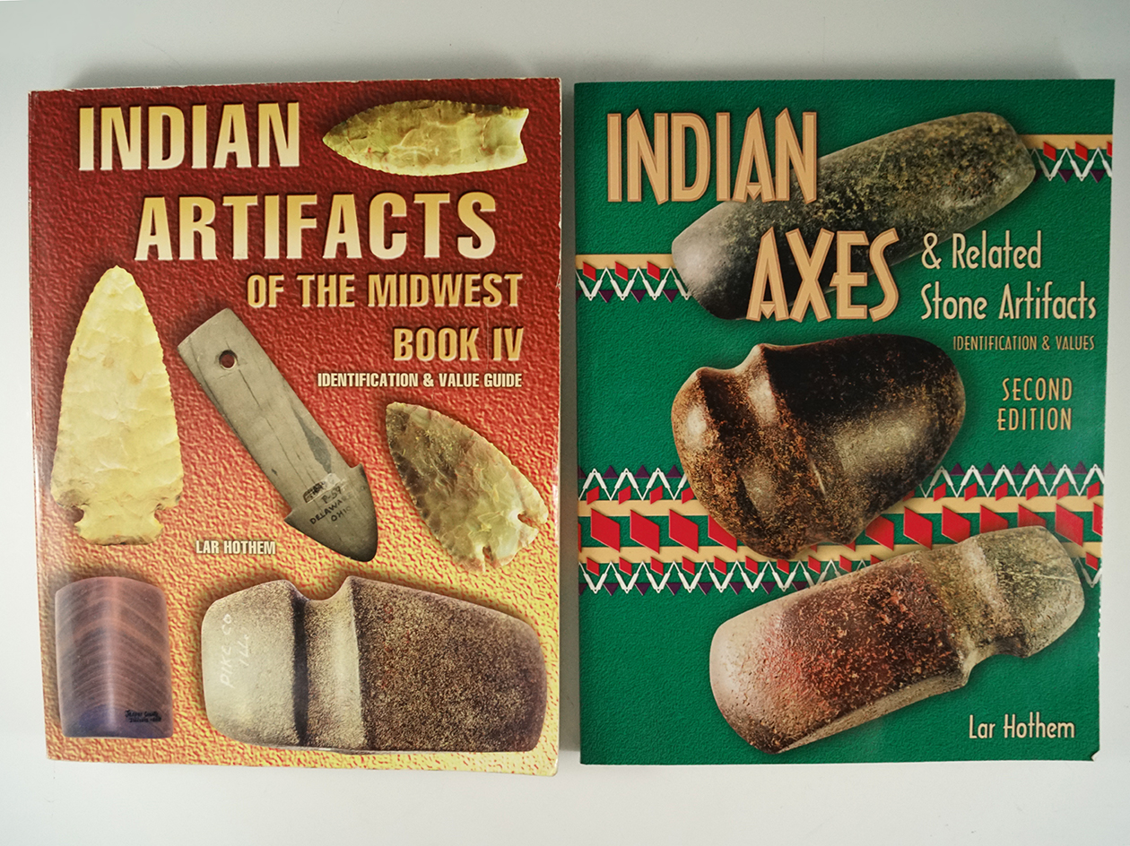 2 books written by L. Hothem including "Indian artifacts of the Midwest #4" and "Indian axes"