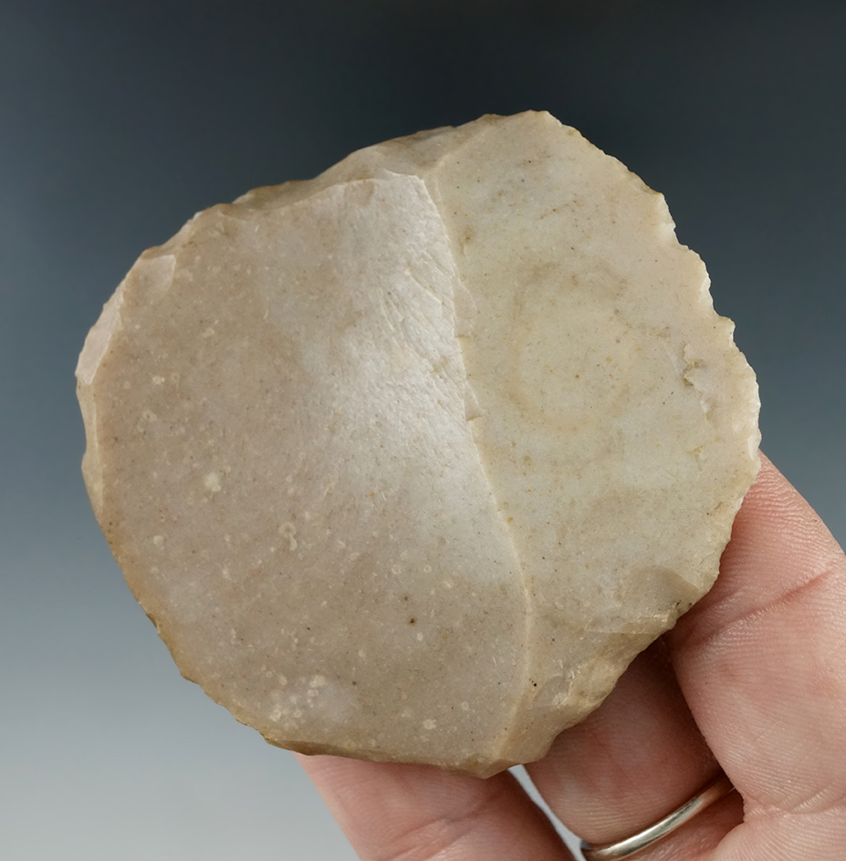 Uniquely shaped 2 1/2" Uniface discs found near the Cimmaron River in Seward Co., Kansas.