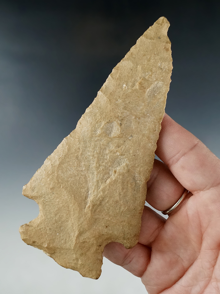 Large 4 and 13/16" cornernotch knife found in Oklahoma.