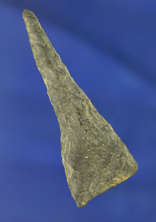 2 1/4" heavily patinated Drill made from fine-grained basalt found by Norma Berg.
