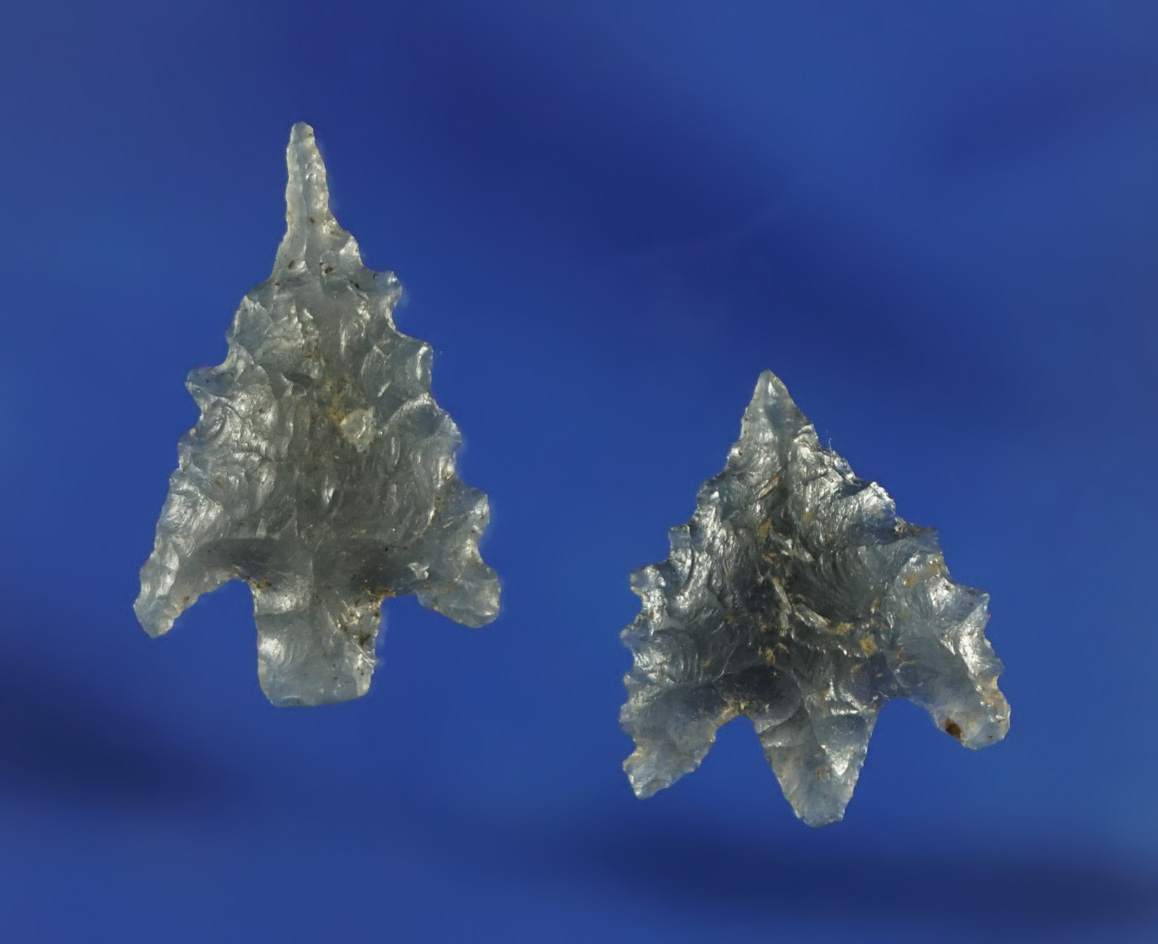 Pair of obsidian Calapooya points which are nicely translucent found in Shasta Co.,  California.