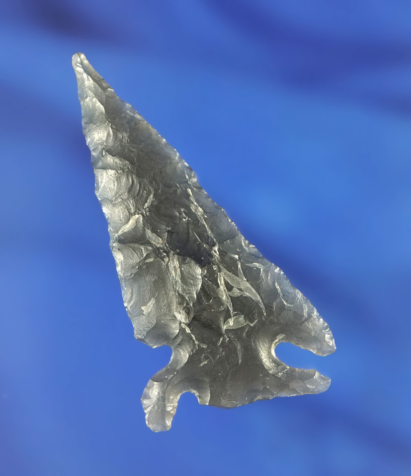 Unique ancient salvaged on this 2 1/16" Elko which was re-notched in ancient times.  Nevada.